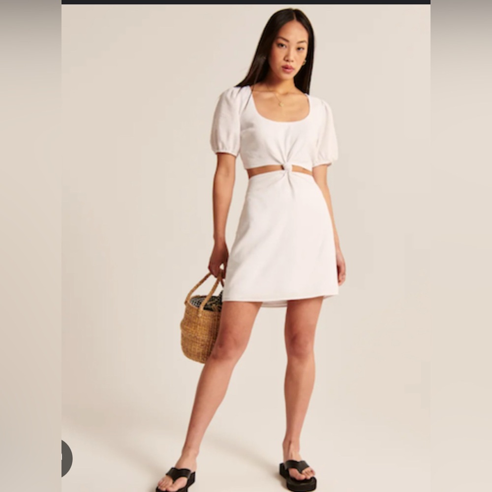 Abercrombie & Fitch White Knotted Linen-Blend Cutout Mini Dress